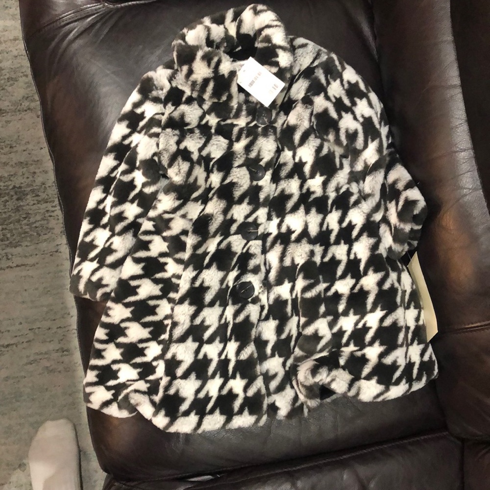 Kids Houndstooth Faux Fur Jacket